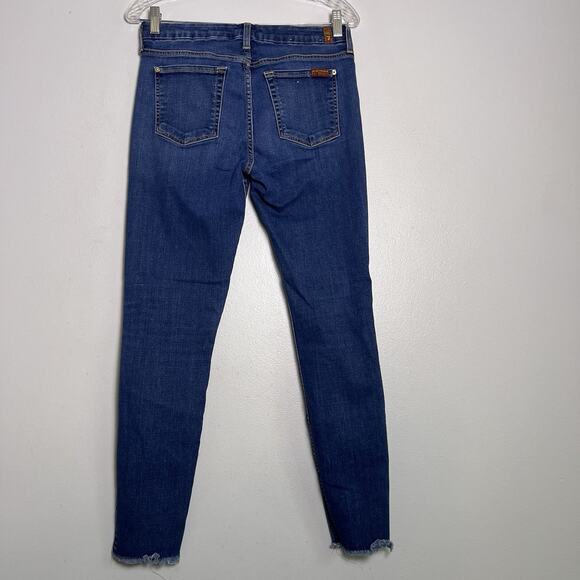 7 For All Mankind Womens Skinny Ankle Jeans Raw Hem Sz 28 Blue Denim Blue - Picture 11 of 13